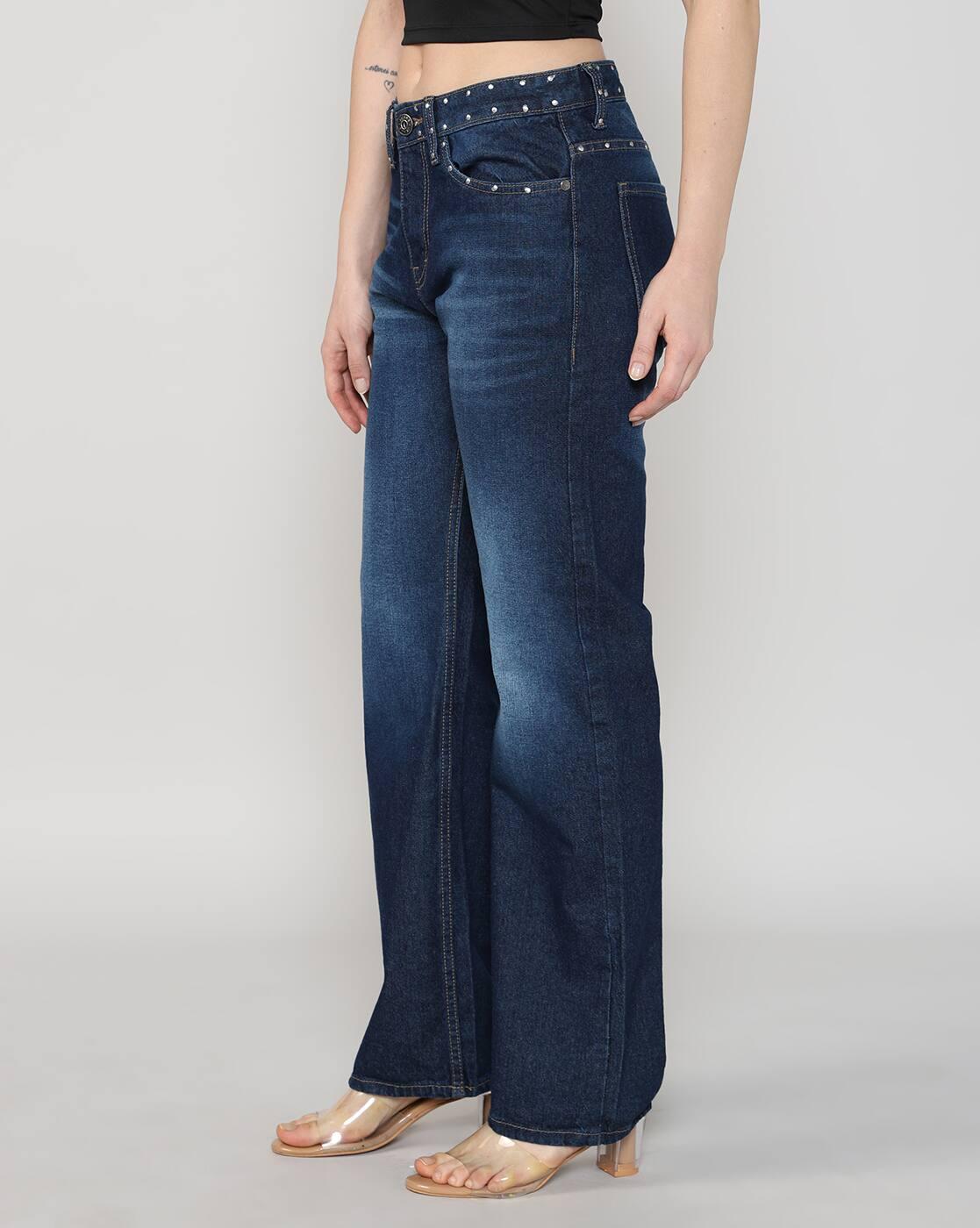 Shein Women Full Length Fly With Button Closure Mid Wash Jeans
