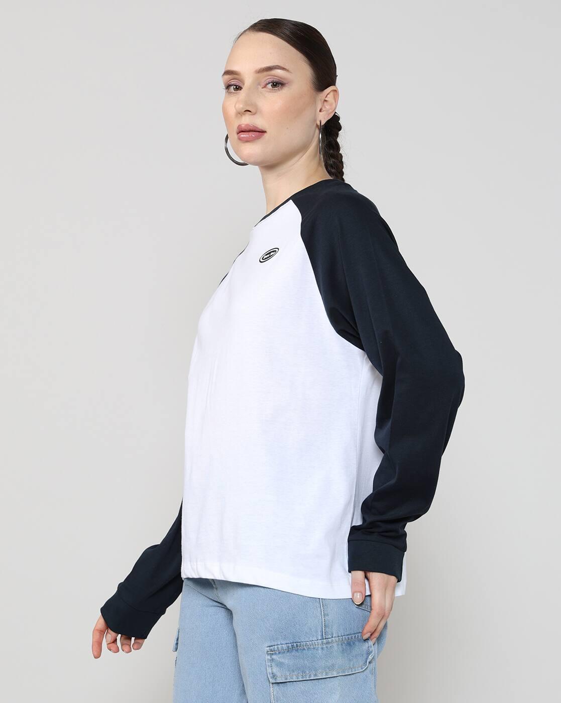 Shein Women Raglan Sleeve Typographic Print Colour-Block Tshirt