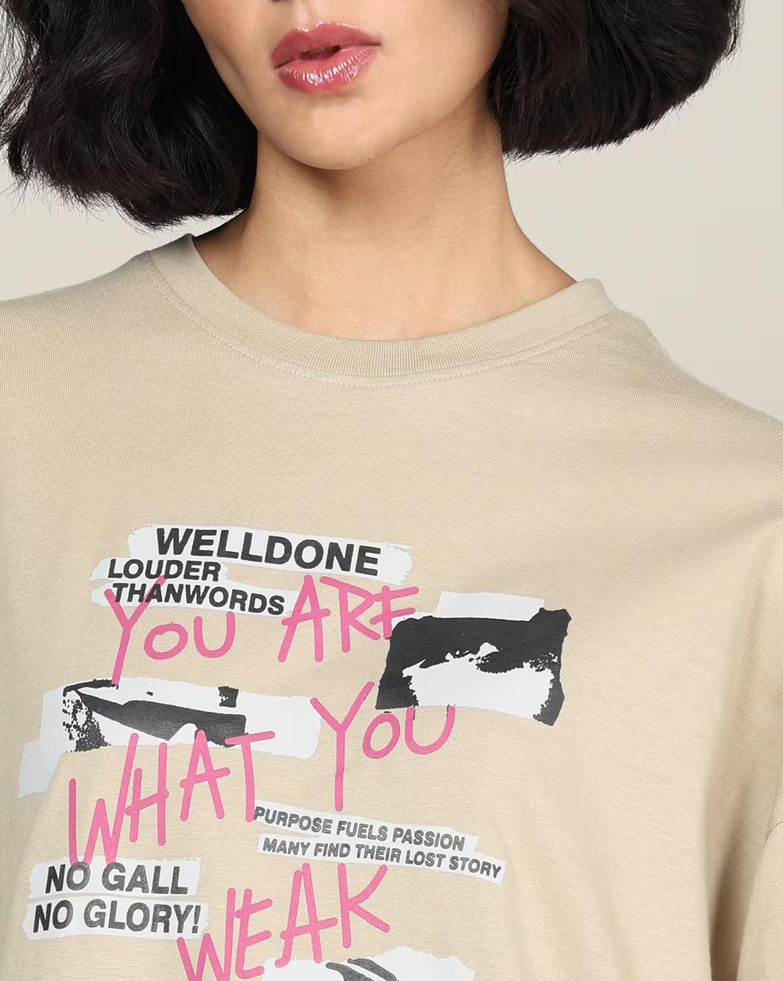 Shein Women Drop Shoulder Typographic Chest Print Crew Tshirt