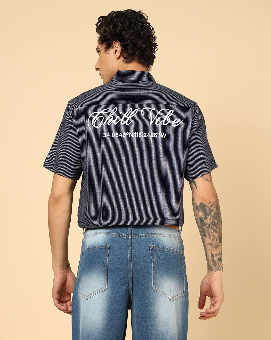 Shein Men Street Short Sleeve Back Typographic Embroidered Shirt