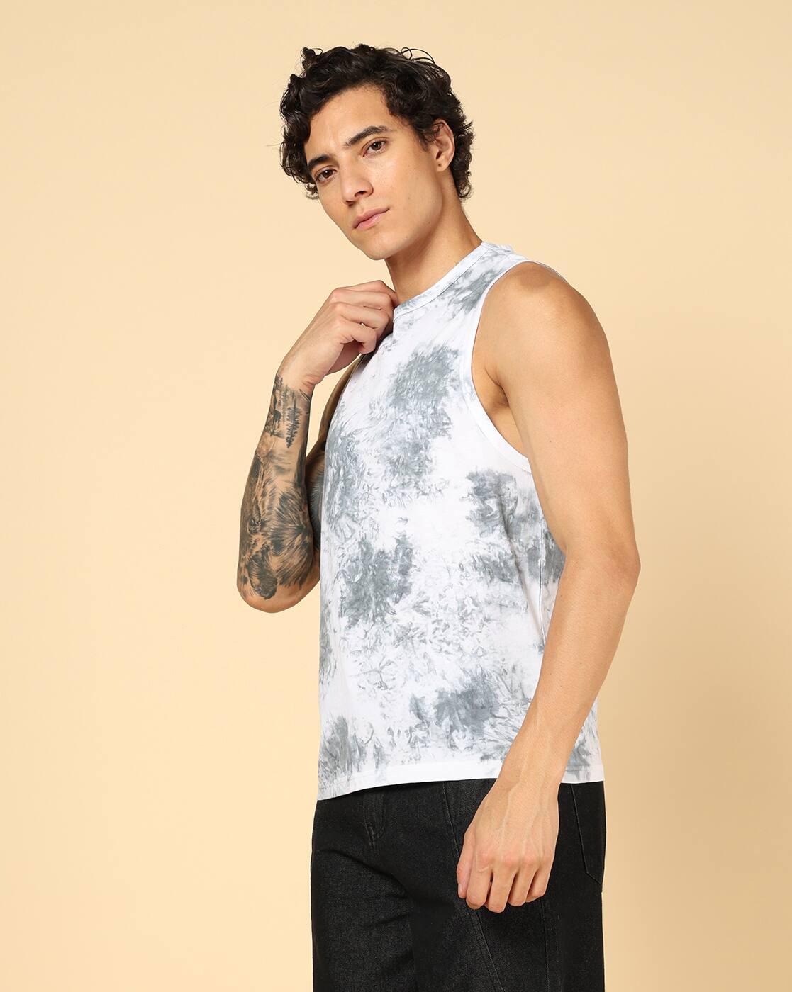 Shein Men Bohemian Sleeveless Low Armhole Tie and Dye Crew Tshirt