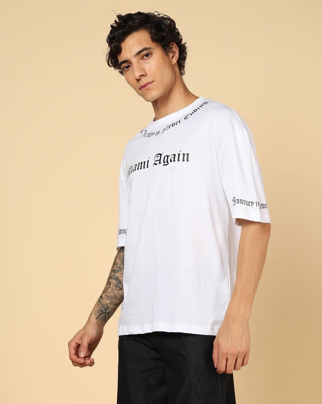 Shein Men Drop Shoulder Typographic Chest Print Crew Tshirt