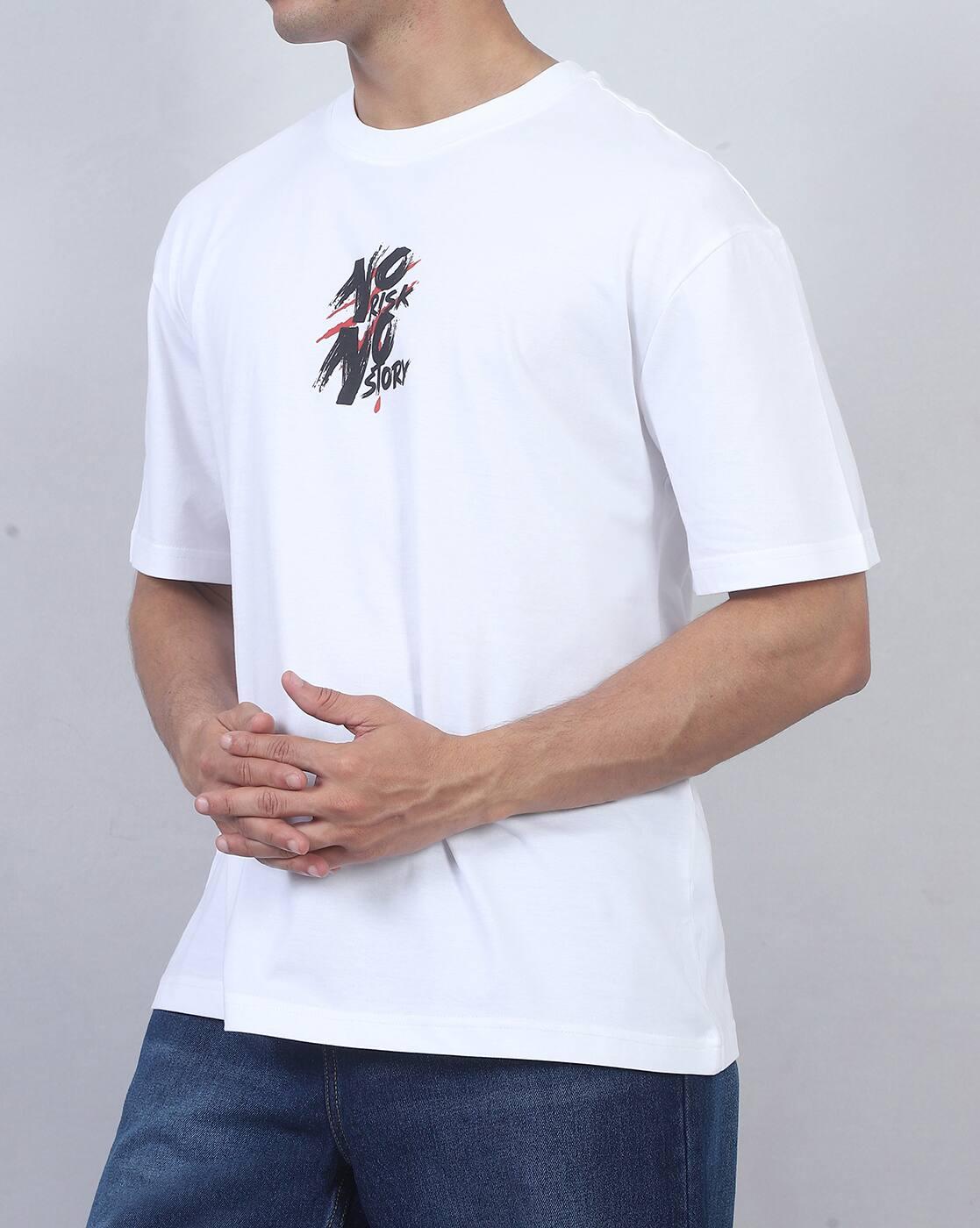 Shein Men Street Short Sleeve Typographic Back Print Crew Tshirt