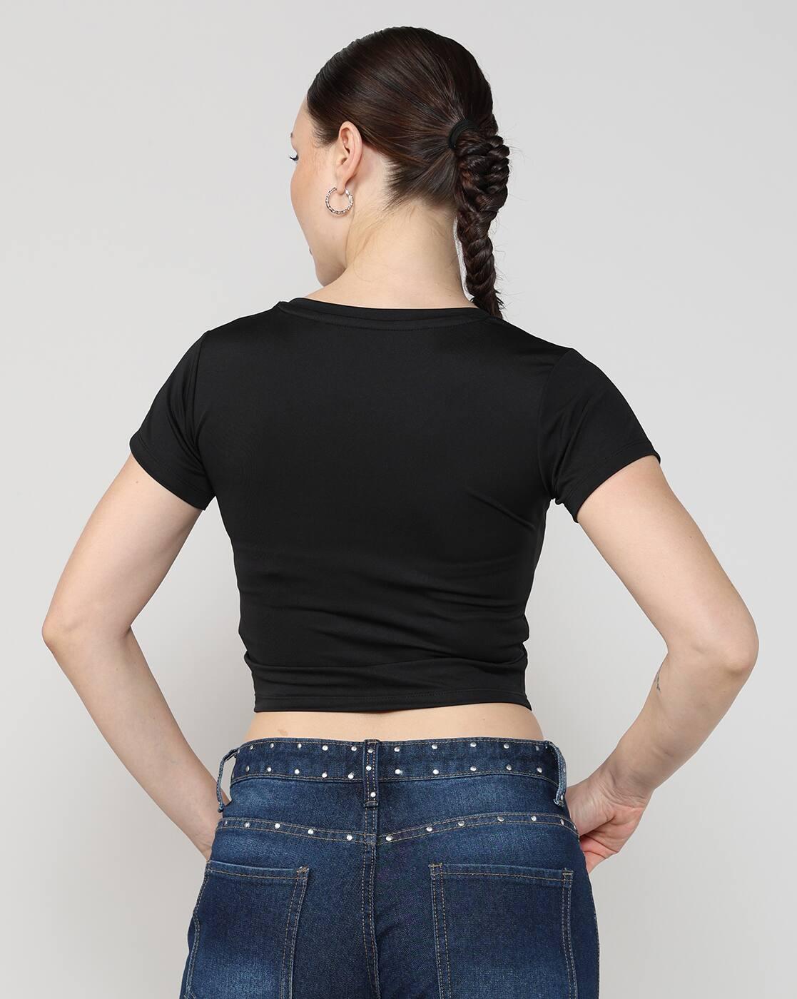 Shein Women Short Sleeve Embroidered Cherry Placement Detail Crop Top