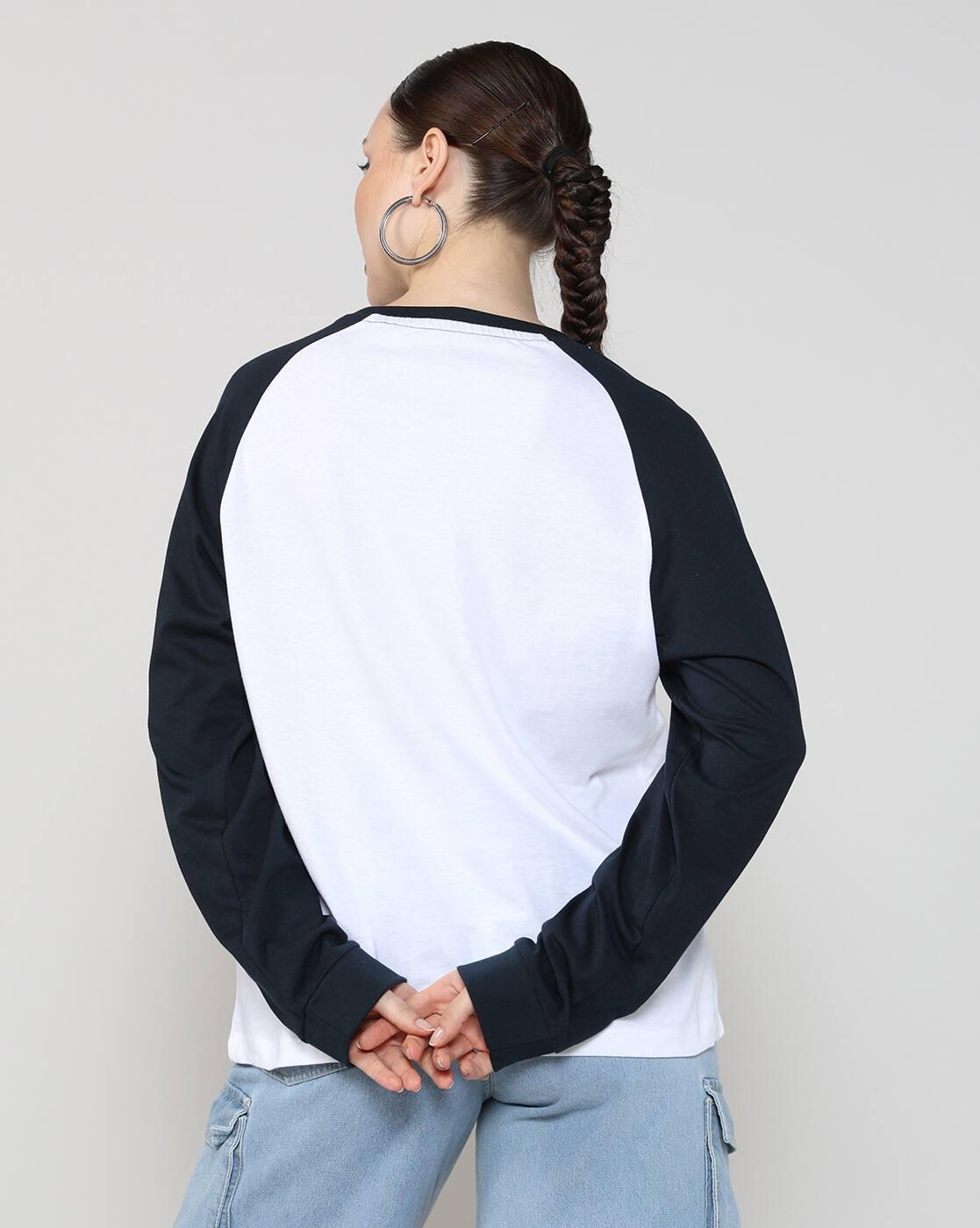 Shein Women Raglan Sleeve Typographic Print Colour-Block Tshirt