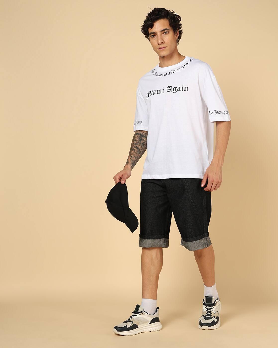 Shein Men Drop Shoulder Typographic Chest Print Crew Tshirt