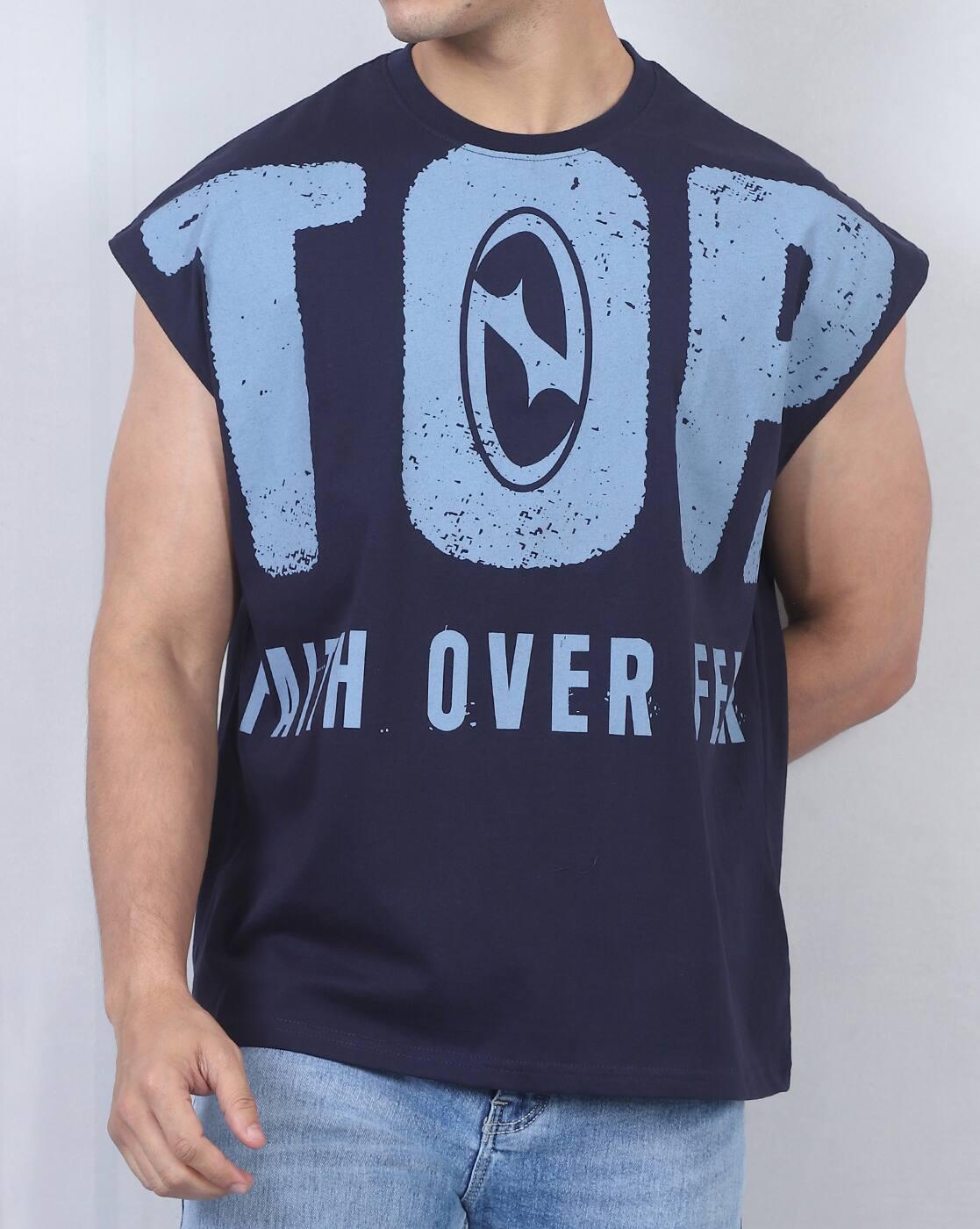 Shein Men Sleeveless Typographic Front Print Crew Tshirt