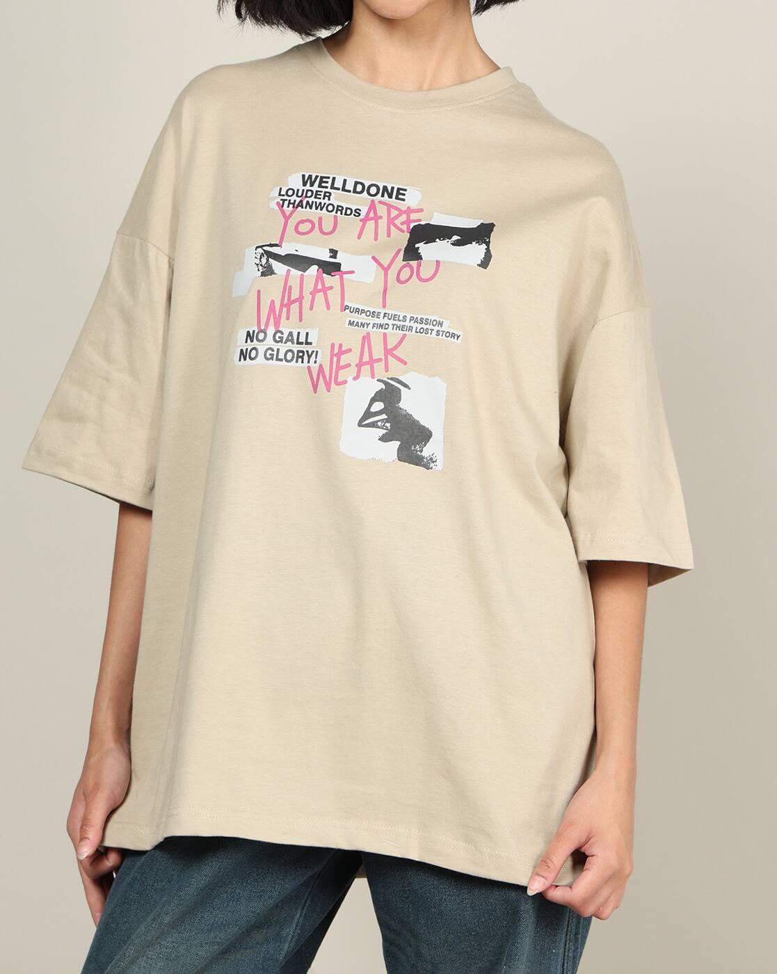 Shein Women Drop Shoulder Typographic Chest Print Crew Tshirt