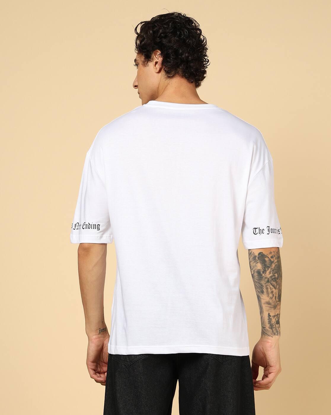 Shein Men Drop Shoulder Typographic Chest Print Crew Tshirt