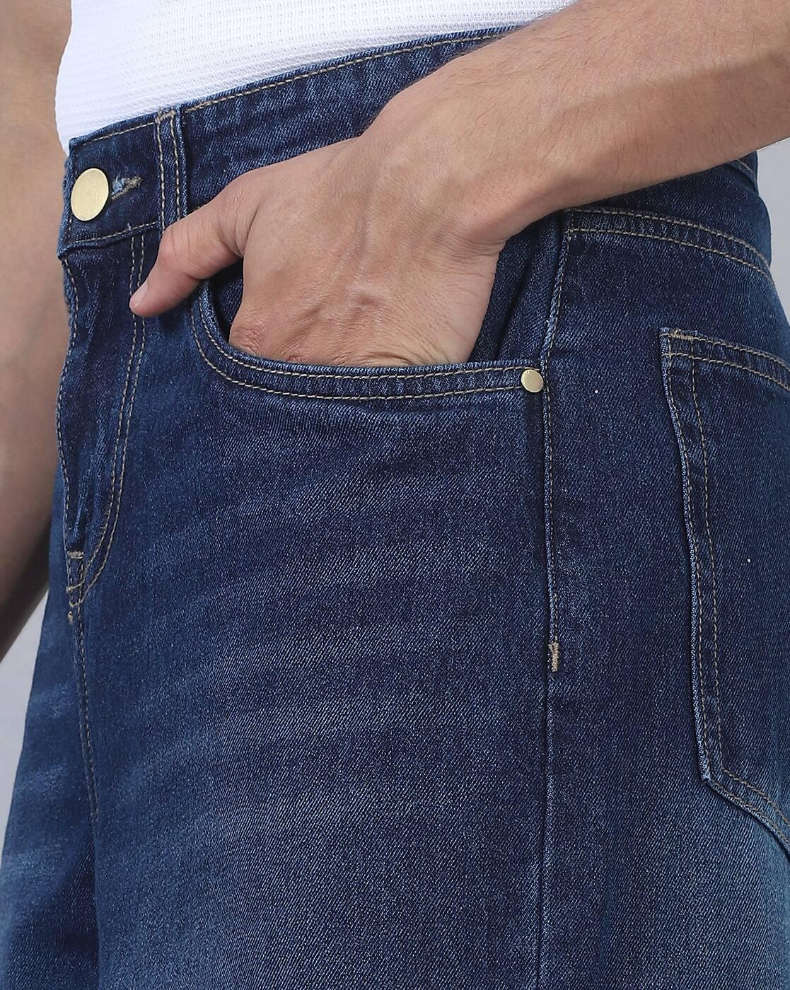Shein Men Full Length Fly With Button Closure Mid Wash Jeans