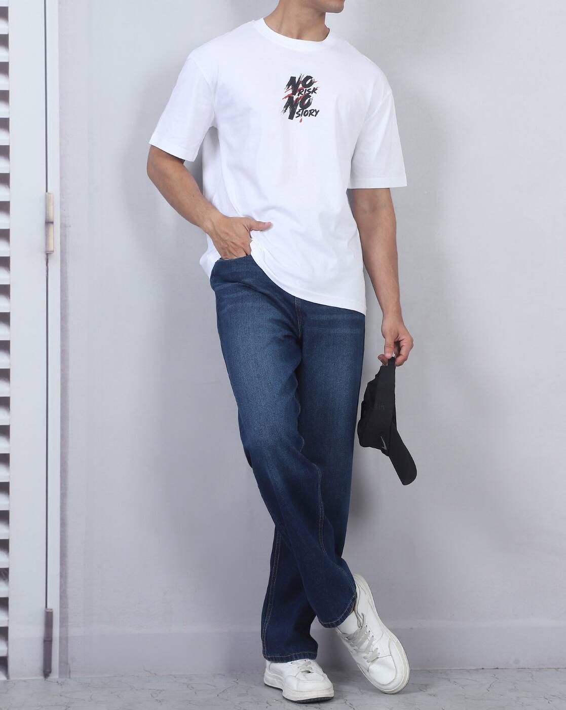 Shein Men Street Short Sleeve Typographic Back Print Crew Tshirt
