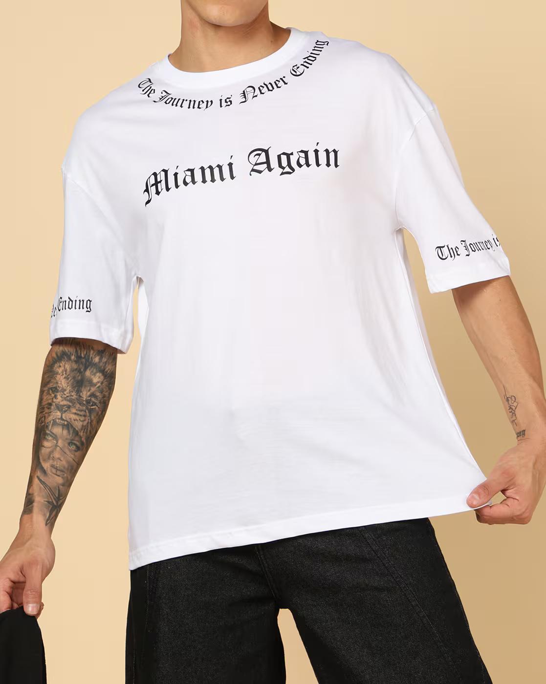 Shein Men Drop Shoulder Typographic Chest Print Crew Tshirt