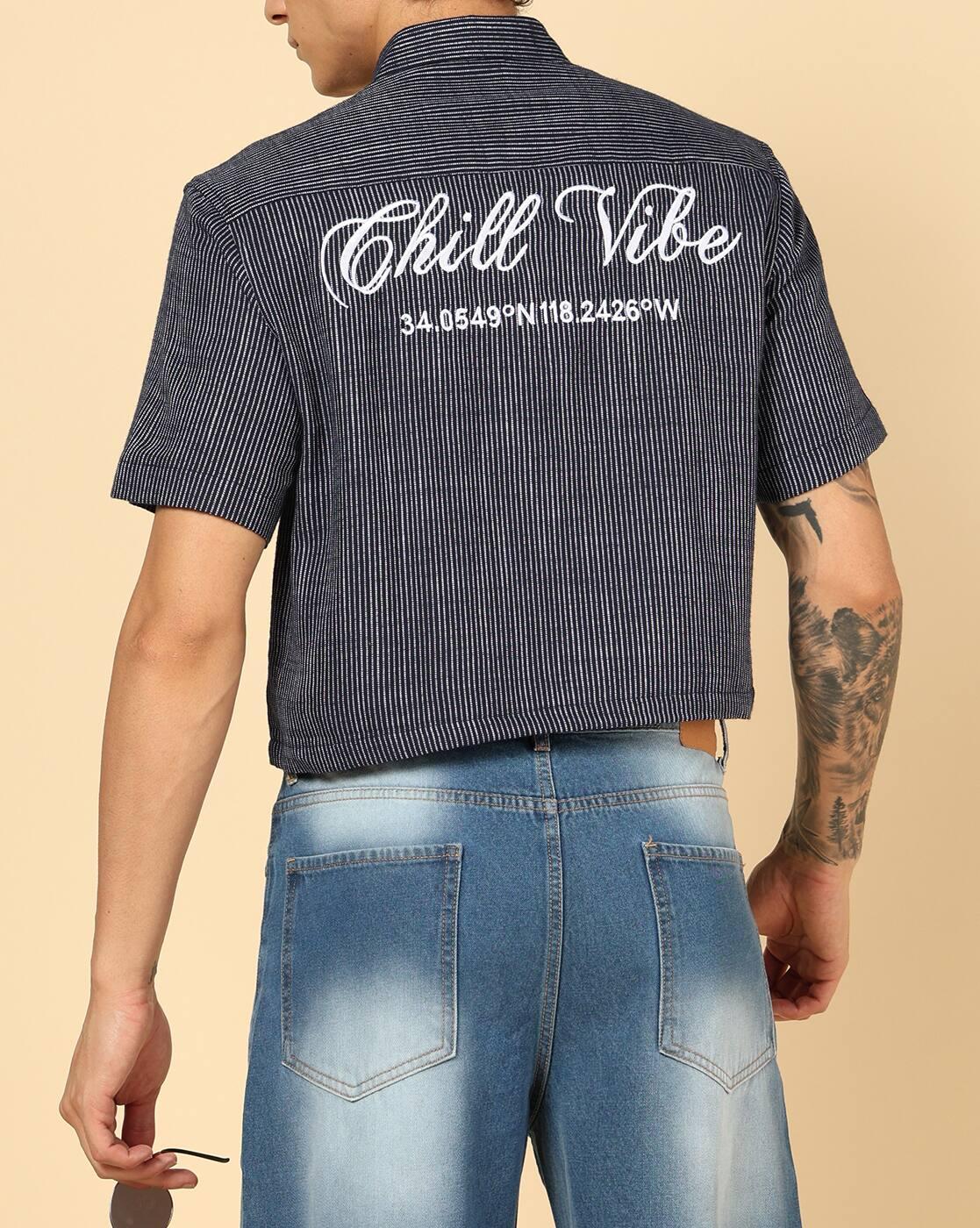 Shein Men Street Short Sleeve Back Typographic Embroidered Shirt