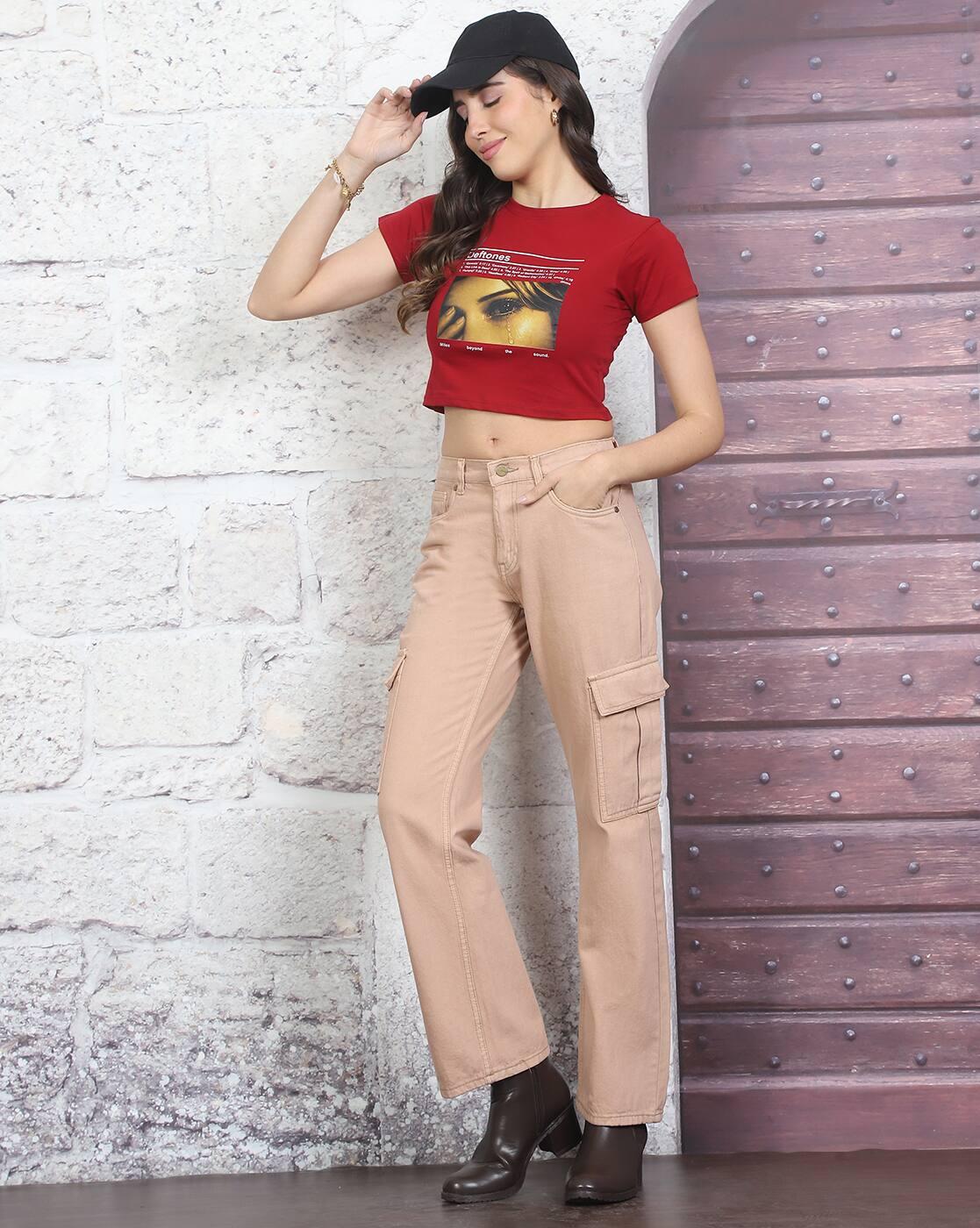 Shein Women Ankle Length Semi Elasticated Waist Cargo Jeans
