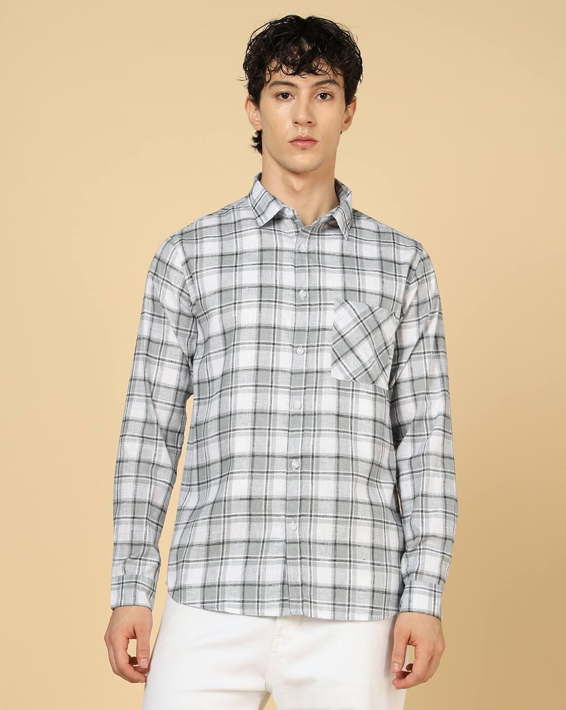 Shein Men Spread Collar Full Sleeve Checked Shirt With Pocket