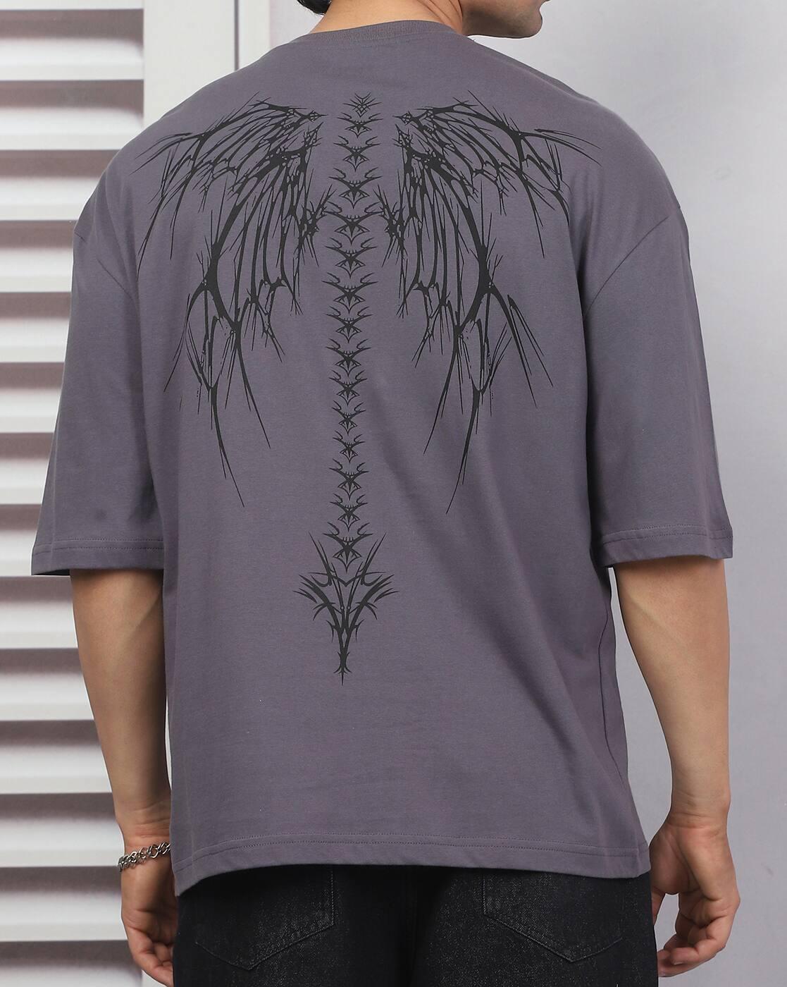 Shein Drop Shoulder Graphic Back Print Crew Tshirt
