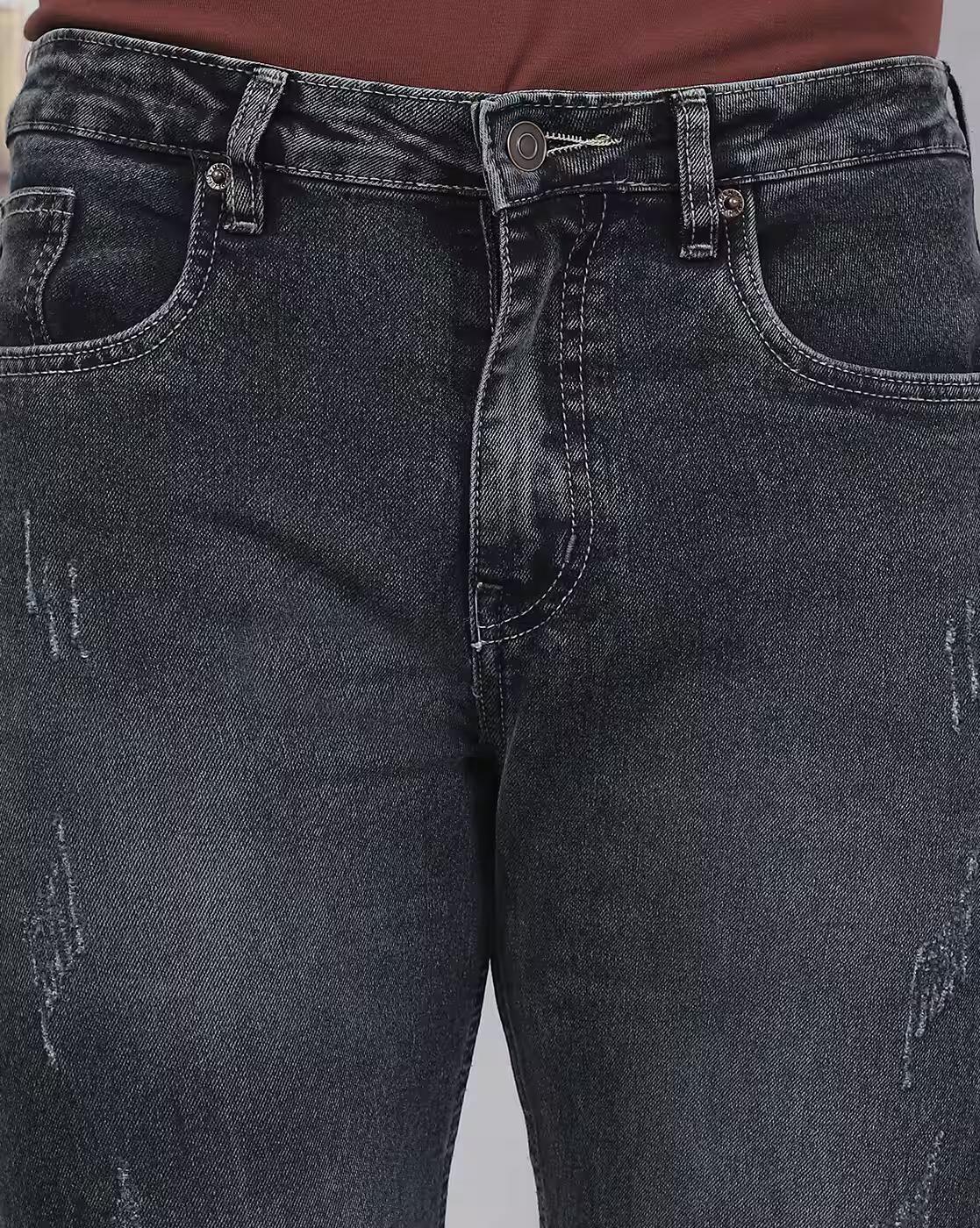 Shein Men Fly With Button Closure Distressed Mid Wash Jeans