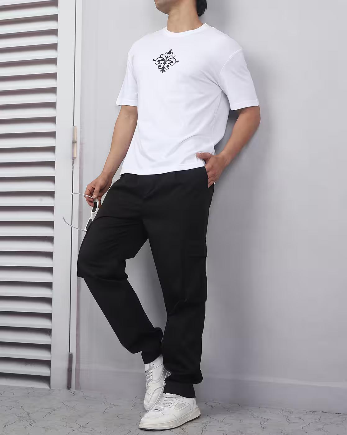 Shein Men Short Sleeve Floral Back Print Crew Tshirt