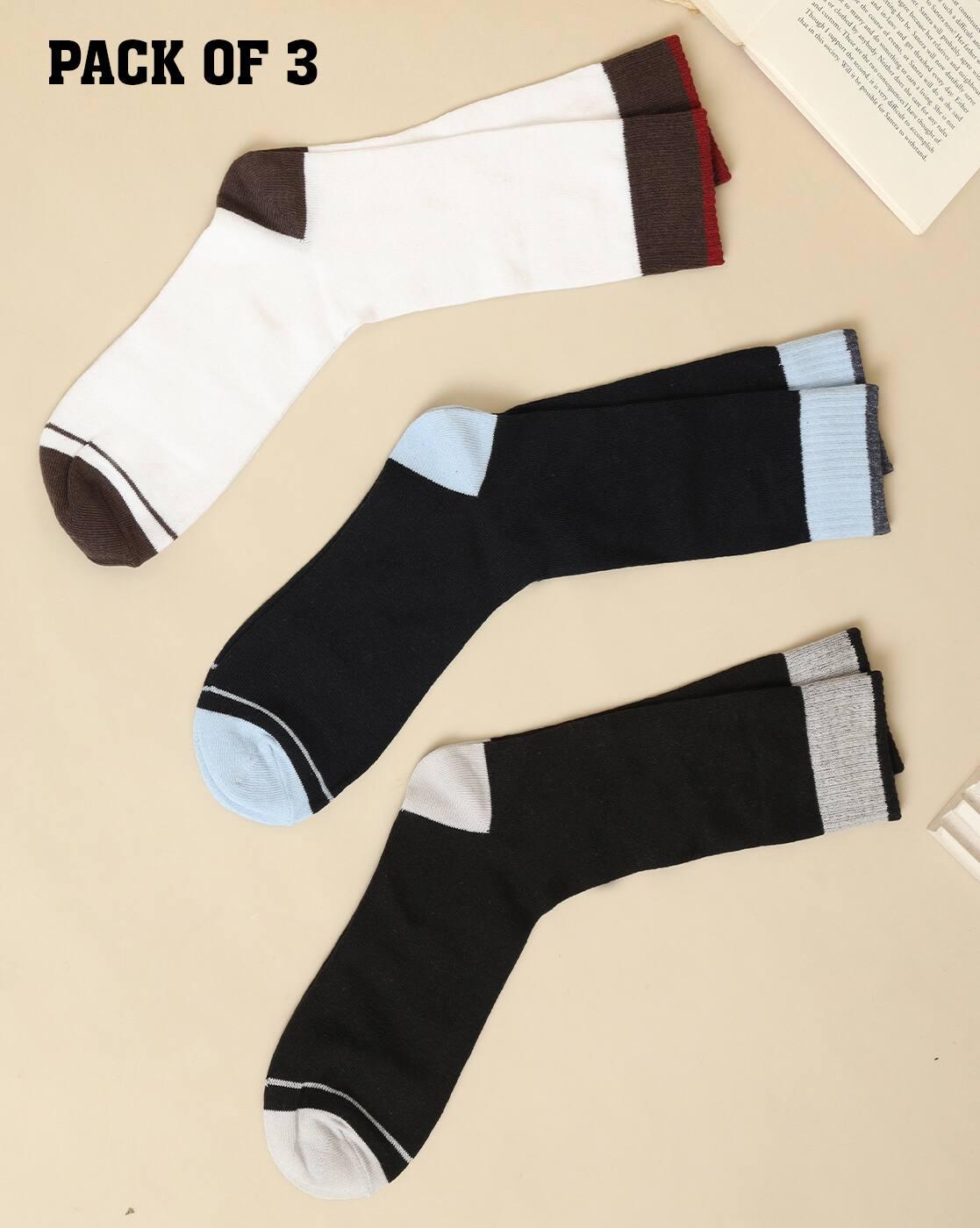 Shein Men Combo Of 3 Colour-Blocked Everyday Socks