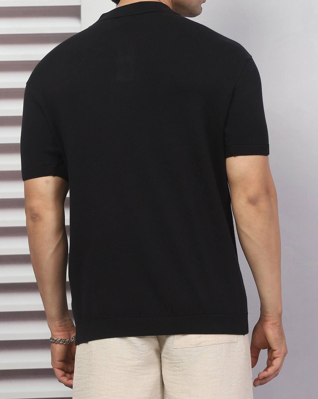 Shein Men Geometric Print Colour Blocked Polo Neck Tshirt