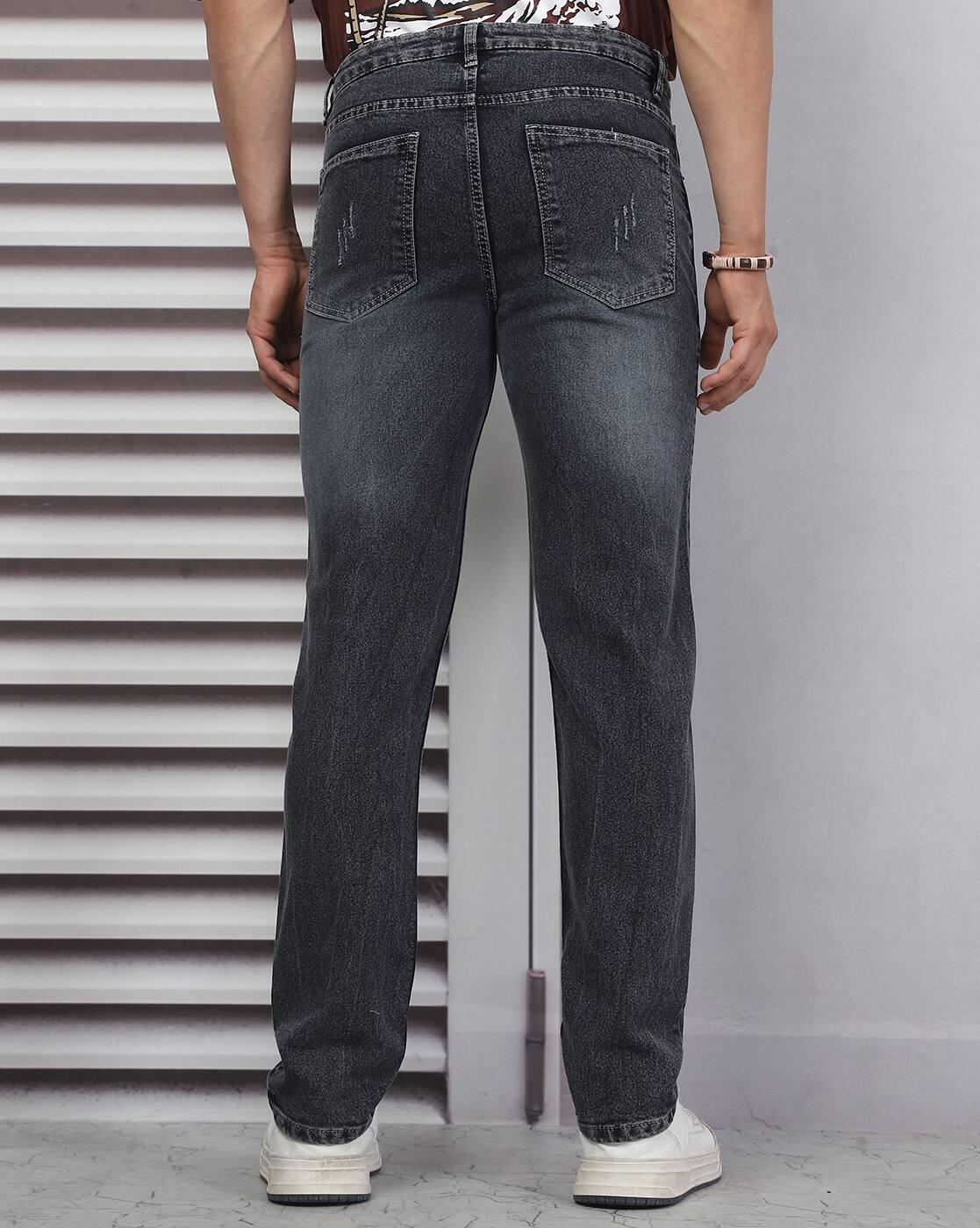 Shein Men Fly With Button Closure Distressed Mid Wash Jeans