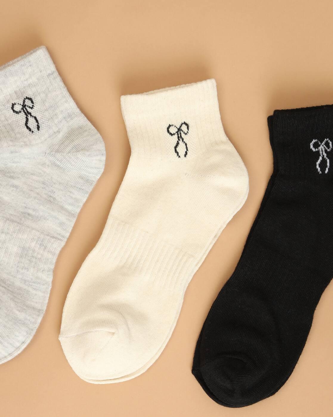 Shein Women 3 Pairs Of Bow Print Everyday Socks