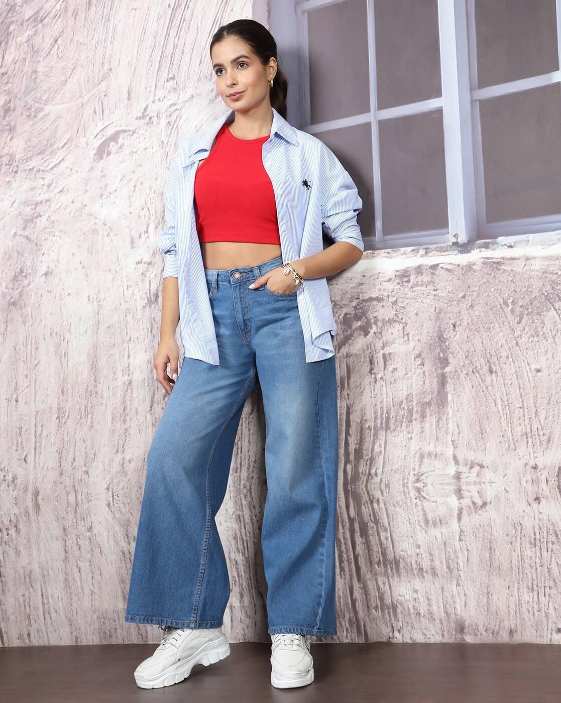 Shein Women Full Length Fly With Button Closure Mid Wash Jeans