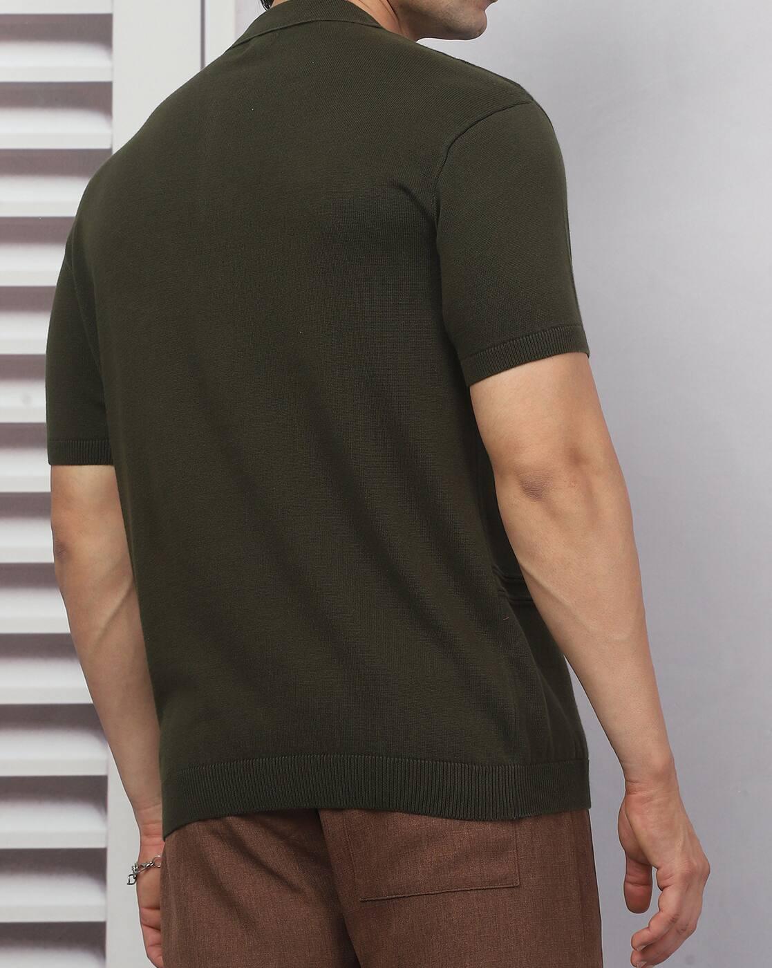 Shein Men Work Short Sleeve Zip Closure Self-Designed Tshirt