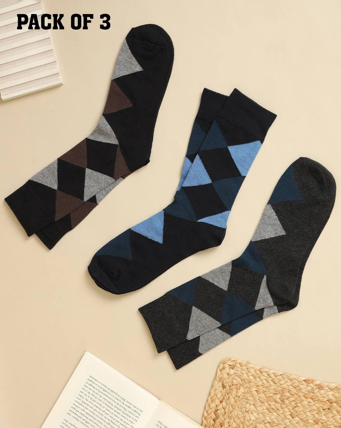 Shein Men Combo Of 3 Geometric Everyday Socks