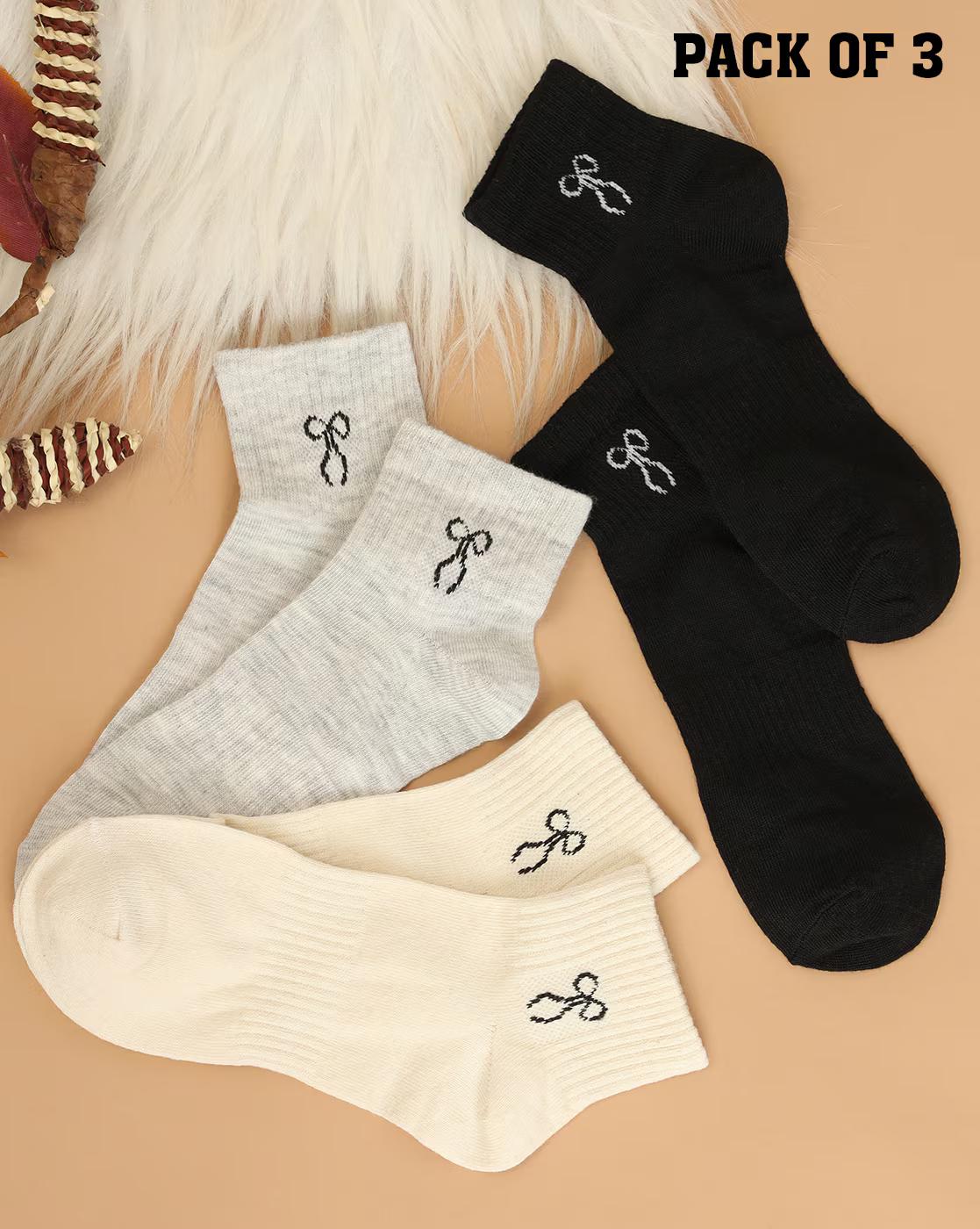 Shein Women 3 Pairs Of Bow Print Everyday Socks