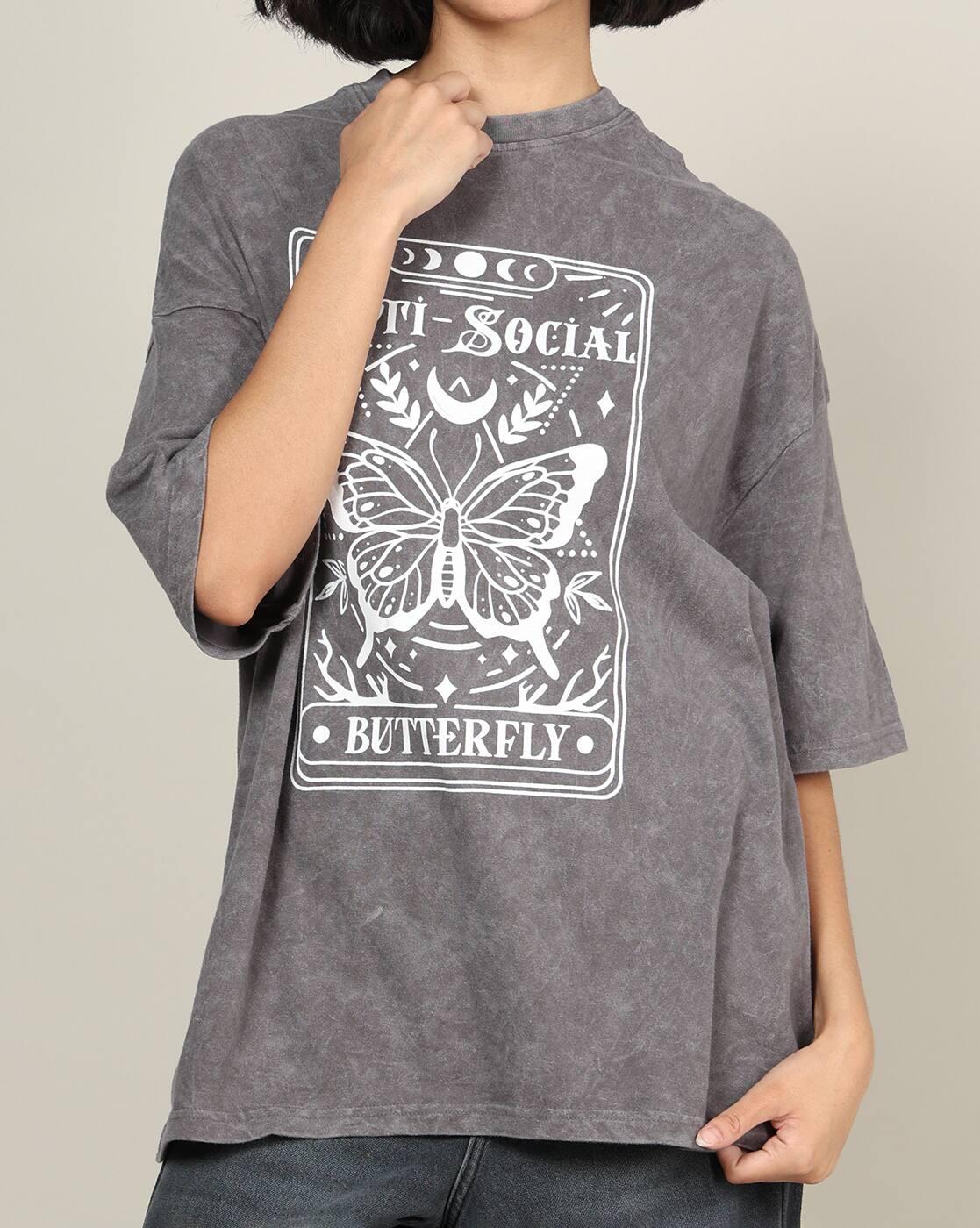 Shein Women Drop Shoulder Graphic Front Print Crew Tshirt