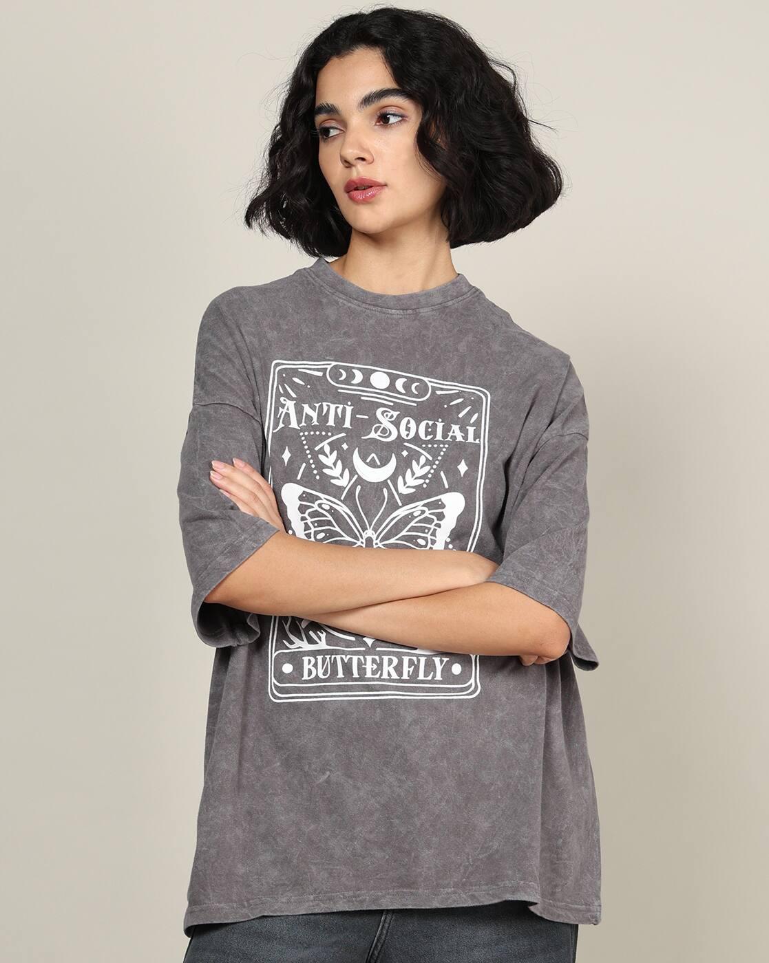 Shein Women Drop Shoulder Graphic Front Print Crew Tshirt