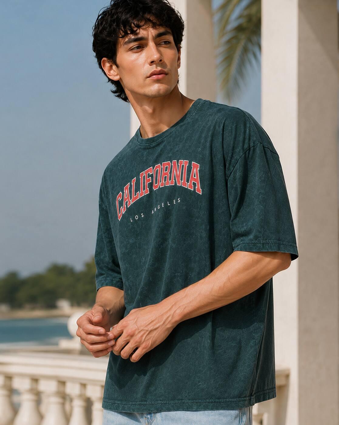 Shein Men Drop Shoulder Typographic Chest Print Crew Tshirt