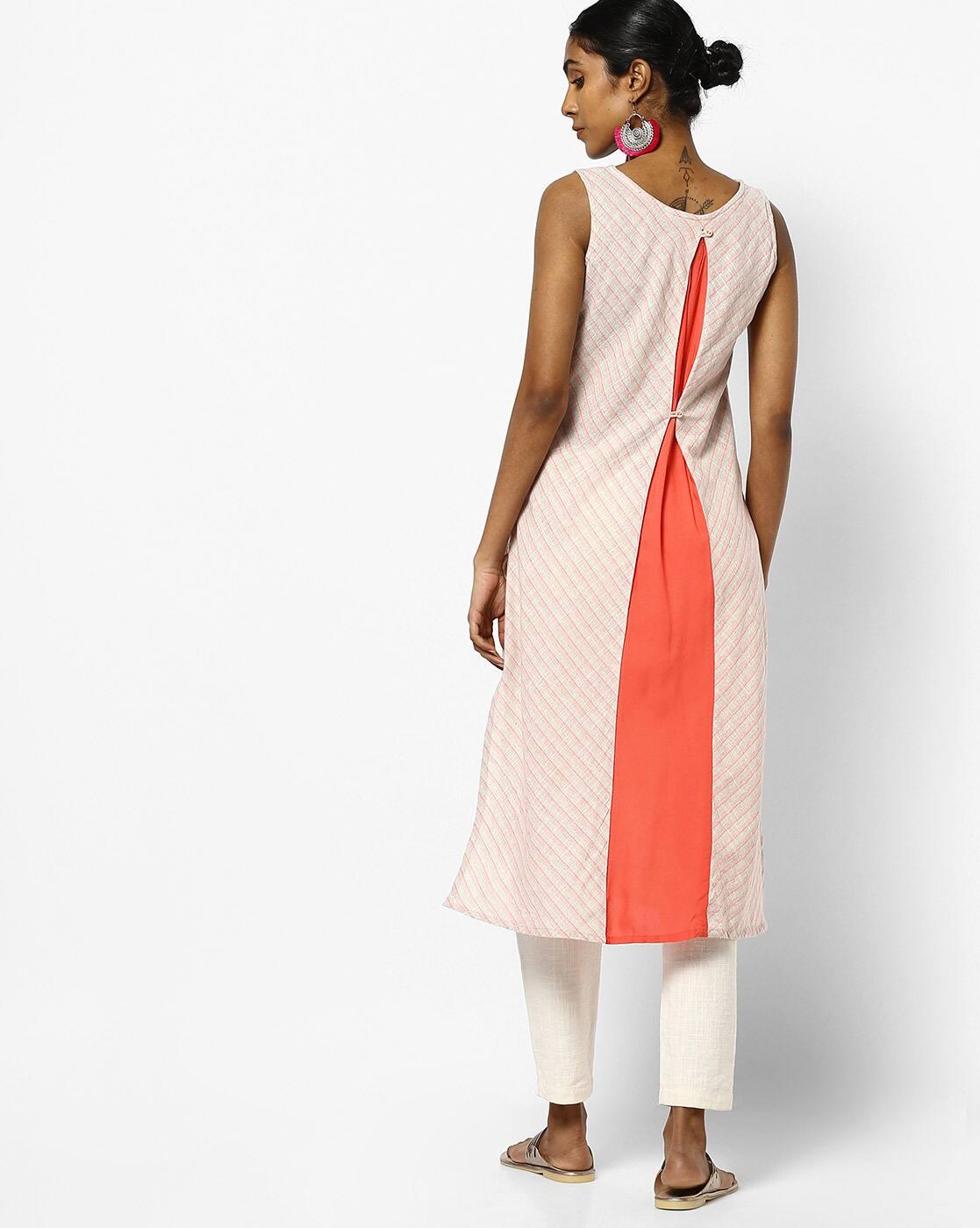 Striped Sleeveless Straight Kurta