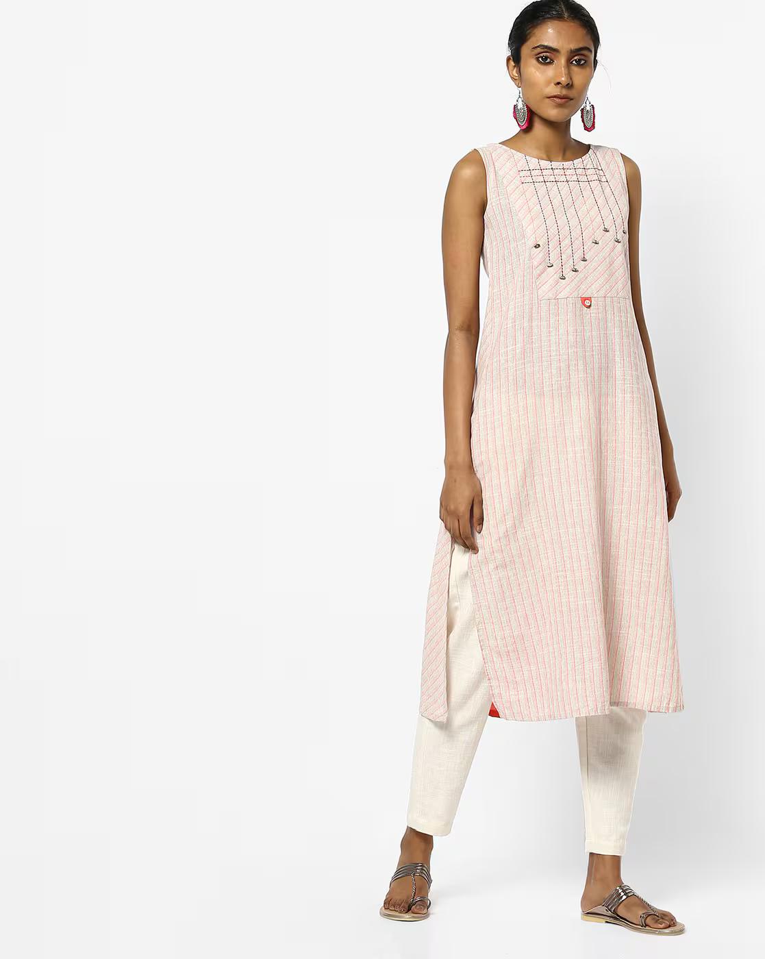 Striped Sleeveless Straight Kurta