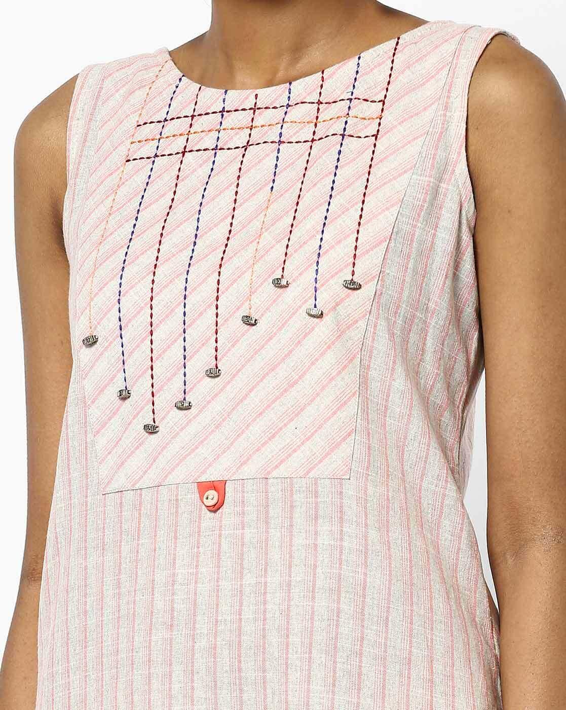 Striped Sleeveless Straight Kurta