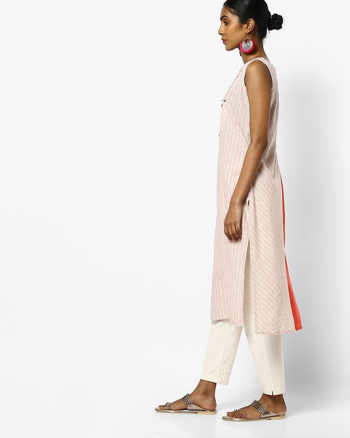 Striped Sleeveless Straight Kurta