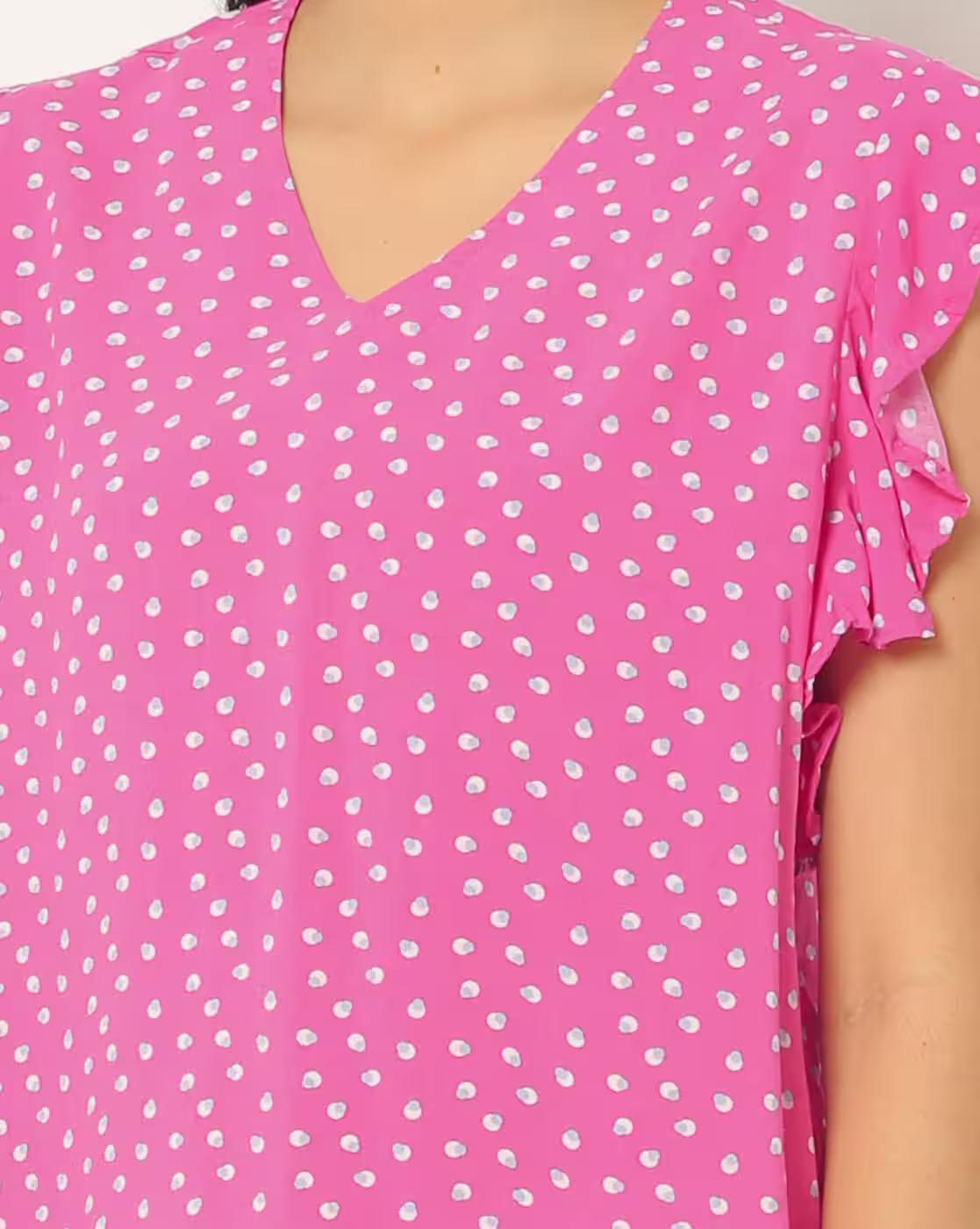 Printed V-neck Top with Ruffled Sleeves
