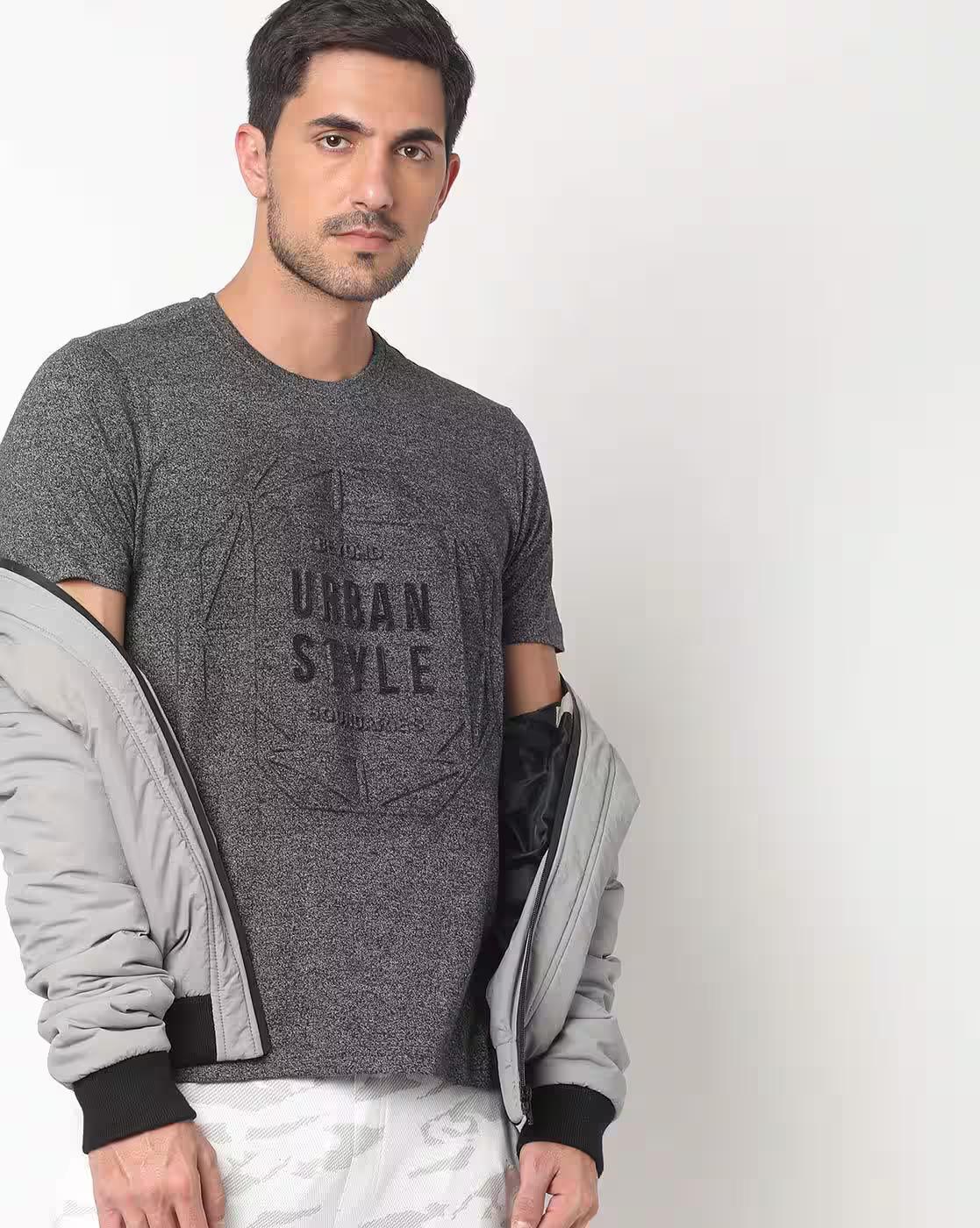Typographic Embossed Crew-Neck T-shirt