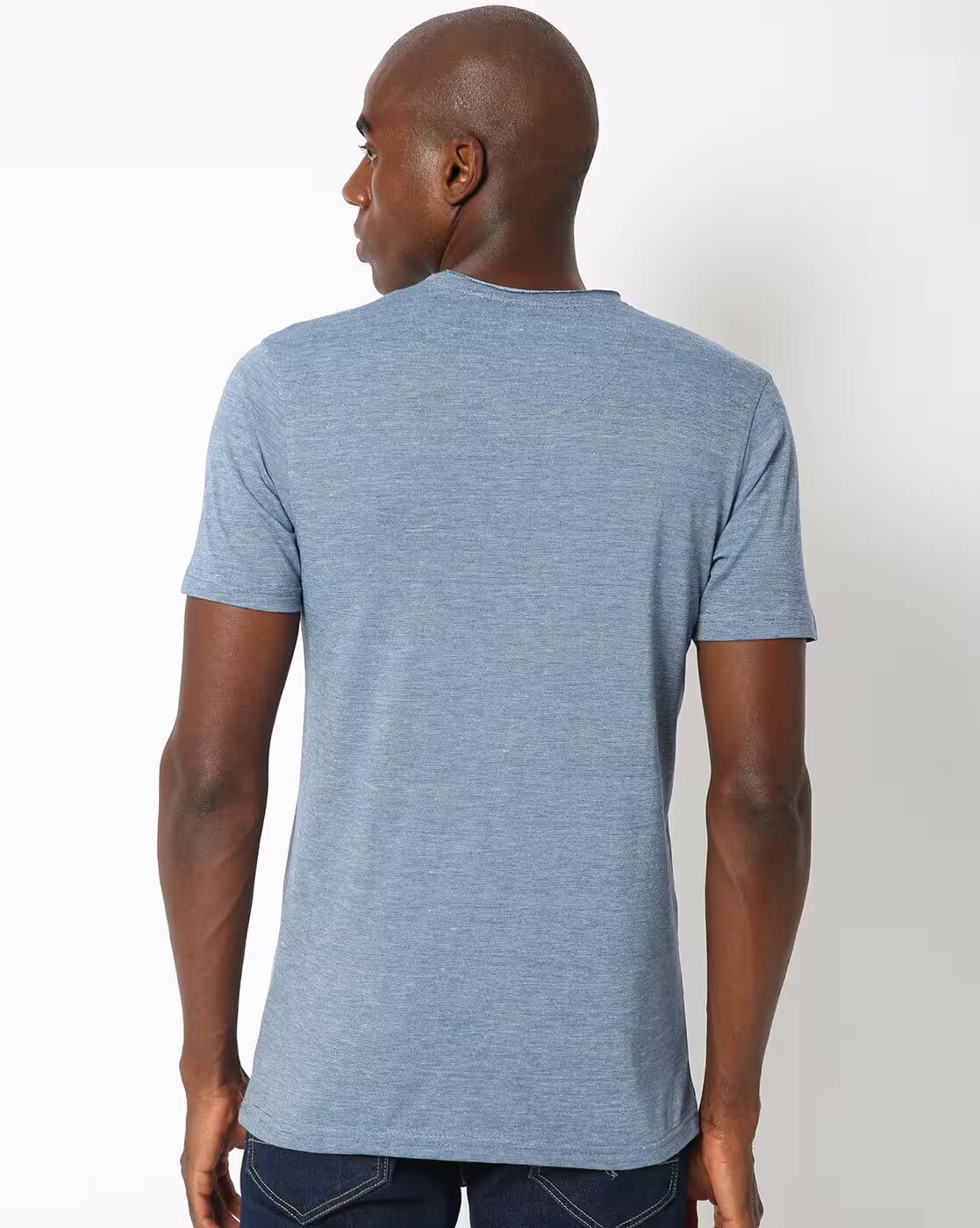Regular Fit Heathered V-neck T-Shirt with Patch Pocket