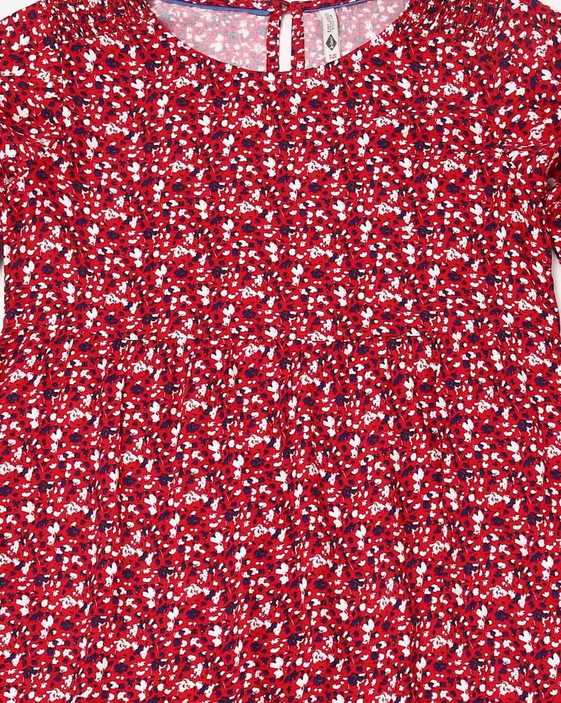 Micro Print Tunic with Flounce Sleeves