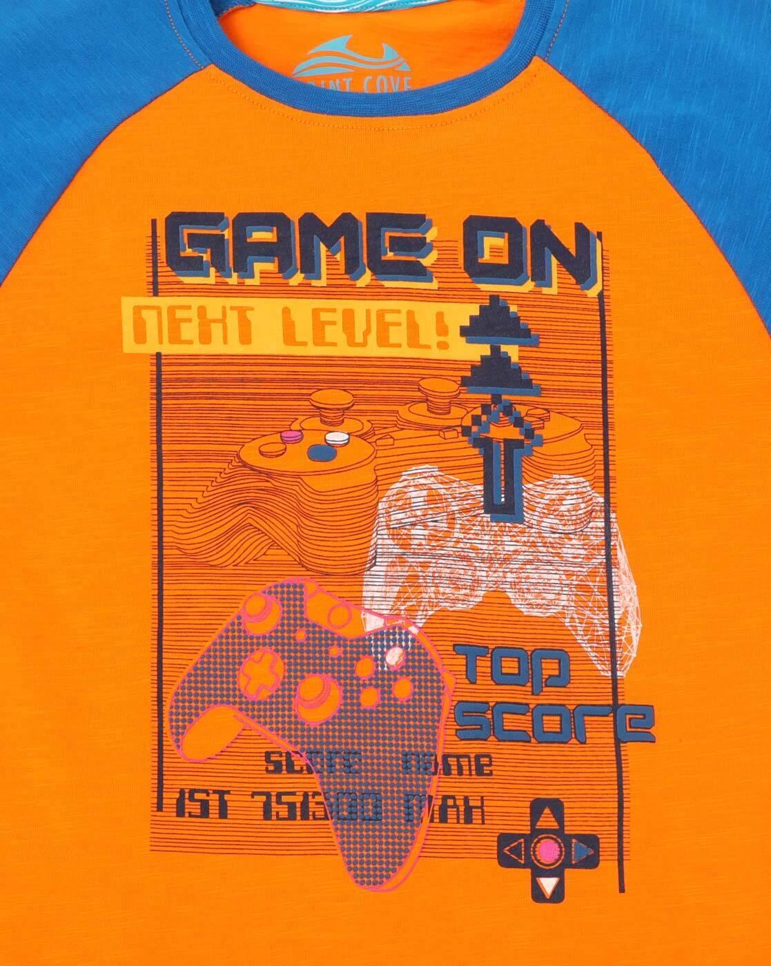 Graphic Print T-shirt with Contrast Raglan Sleeves