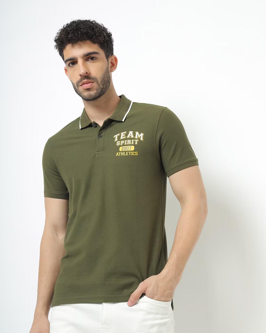 Regular Fit Brand Print Polo T-Shirt with Contrast Tipping
