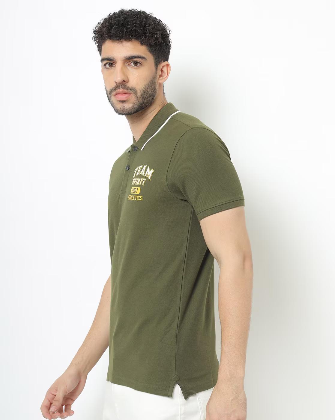 Regular Fit Brand Print Polo T-Shirt with Contrast Tipping