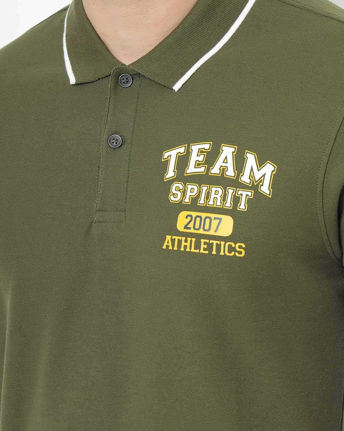 Regular Fit Brand Print Polo T-Shirt with Contrast Tipping