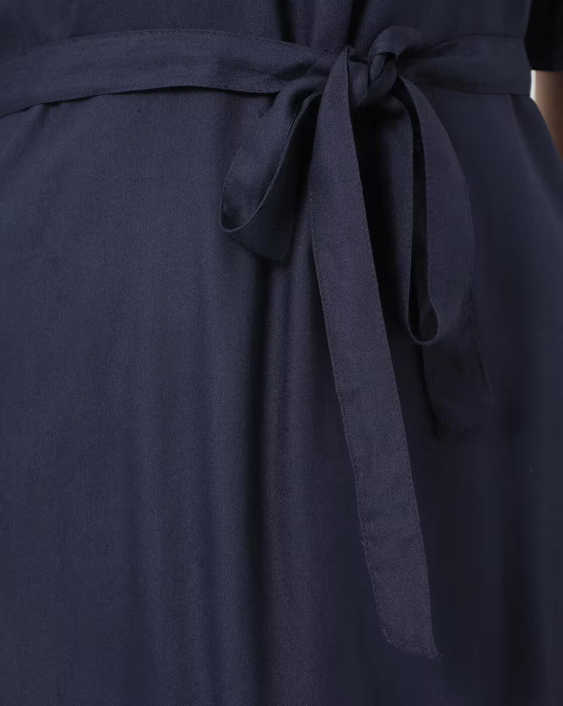 Ruffled A-line Dress with Belt