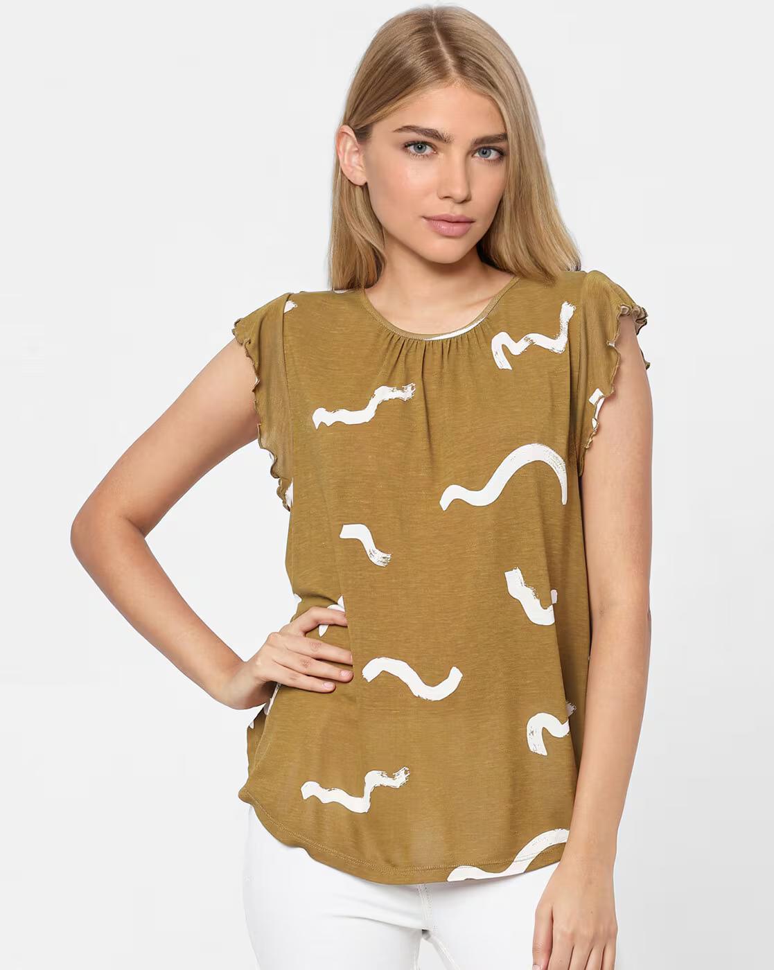 Pine Round-Neck T-Shirt with Flared Sleeve