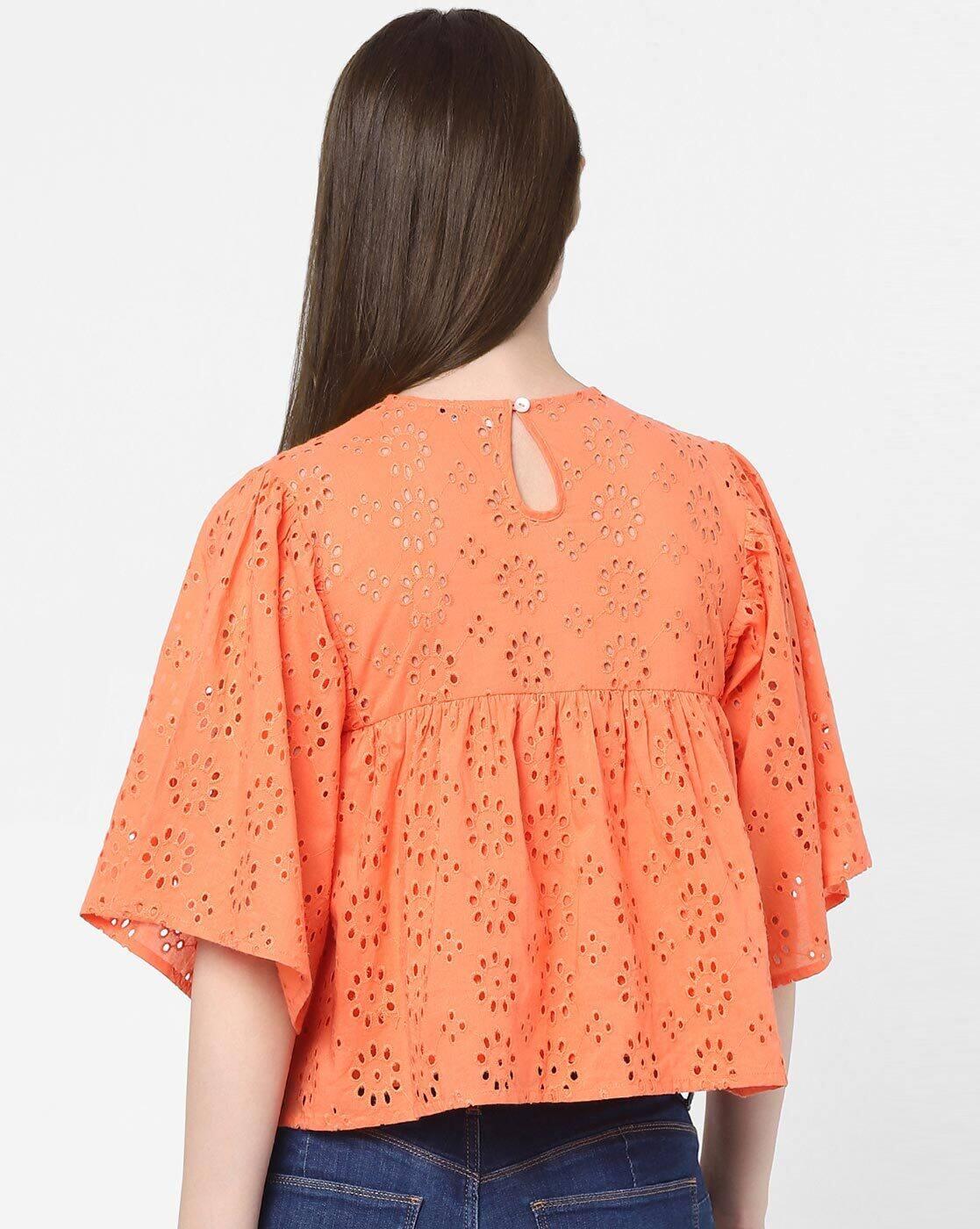 Schiffli Embroidered Peplum Top