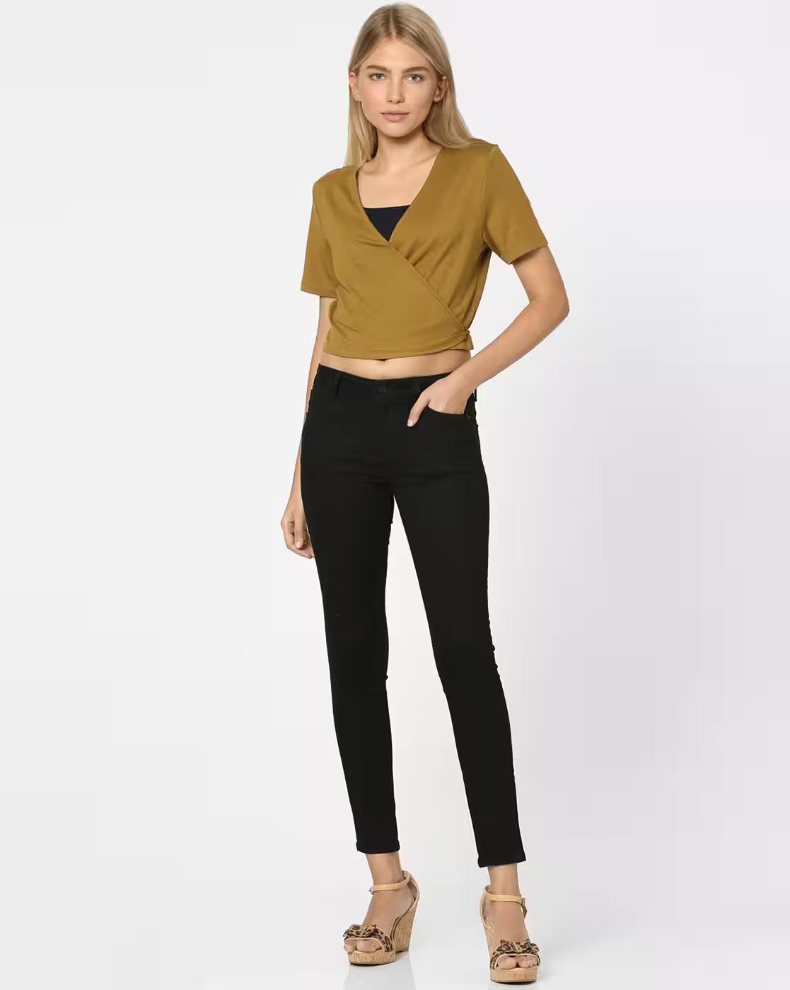 V-neck Wrap Top with Tie-Up