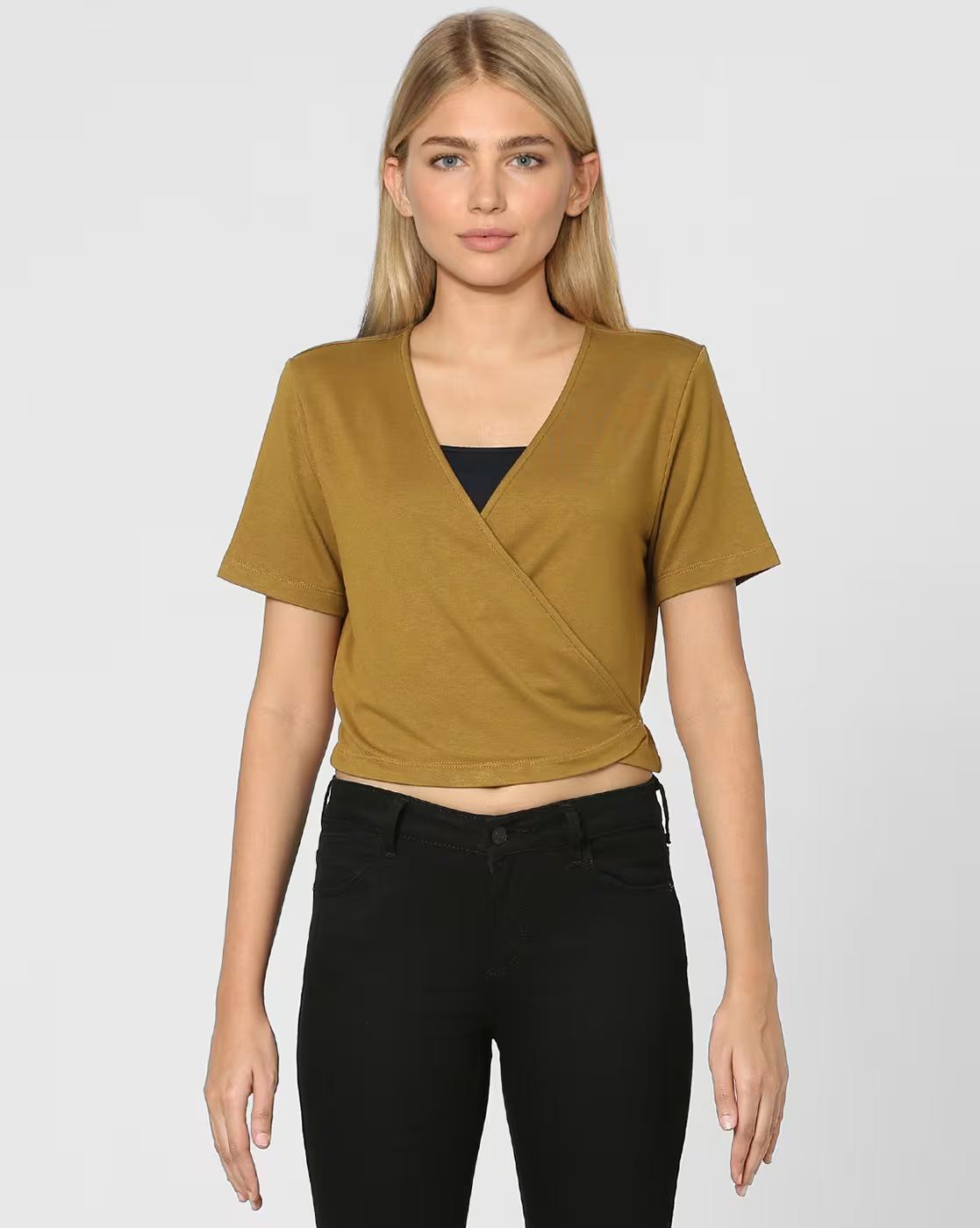 V-neck Wrap Top with Tie-Up